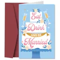Light blue Eat Drink and Be Married wedding card set with a dark red envelope - Three-Tier Wedding Cake Style (QT943-6)