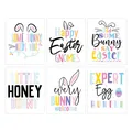 Set of six colorful Easter wine bottle labels with rabbit ears and festive slogans - Pastel Colorful Bunny Style (QT1201-2)