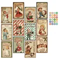 Set of 11 vintage Christmas decorative cards with 30 color dot stickers for wall decor - QT1078 Style