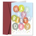 Funny birthday card with colorful balloons pattern and a stylish burgundy envelope - Colorful Balloons Style (QT943-7)