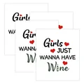 Detail of four Valentine's wine bottle labels with 'Girls just wanna have wine' text and heart - Girls Wine Party Style (QT1184-2)