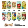 50-piece set of vintage Valentine's Day gift tags with 10 designs and 10m jute rope - Victorian Angel Theme (QT1191)