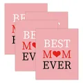 Detailed view of four pink BEST MOM EVER wine bottle stickers for Mother's Day party decor - Best Mom Ever Style (QT1184-3)