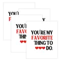 Detail of 4-pack Valentine's Day wine bottle labels with romantic typography and red hearts - Favorite Person Style (QT1184-4)