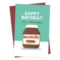 Funny birthday card with mint green background and red envelope featuring chocolate jar art - Chocolate Spread Jar Imitation Style (QT933-11)