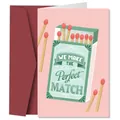 Pink greeting card featuring vintage matchbox illustration and deep red envelope - Matchbox Style (QT943-9)