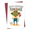 Funny frog cowboy birthday card with red envelope featuring Yee Haw greeting text - Cowboy Frog Birthday Style (QT933-12)