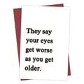 Funny birthday card with blurry text and dark red envelope for a humorous gift - Worse Eyesight Humor Style (QT933-14)