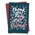Deep teal thank you my dear friend greeting card with pink text and red envelope - Dark Teal Thank You Style (QT933-16)