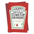 Funny birthday card with red ketchup bottle label design and matching white envelope - Ketchup Bottle Imitation Style (QT933-17)
