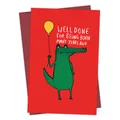 Funny birthday card with crocodile illustration and envelope for humorous gift giving - Red Crocodile Congrats Style (QT933-19)
