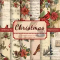 Macro view of 12 vintage Christmas scrapbooking papers with floral and music sheet patterns - Christmas Material Style 3 (QT1045-3)