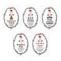 Detailed set of 5 funny Christmas wine bottle labels featuring Santa and Elf designs - QT1065 Style
