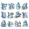 Lot de 12 autocollants UV bonhomme de neige bleu pour verres et tasses de Noël - Qt1075 (12 Feuilles/paquet)