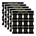 Set de 5 hojas de pegatinas de índice mensual con texto dorado sobre fondo negro - Negro