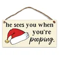Funny Christmas wooden bathroom sign with Santa hat and humorous text decoration - Christmas Humor Pattern (QT1099)
