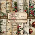 Λεπτομερείς όψεις από 12 vintage χαρτιά scrapbooking Χριστουγέννων με νότες και φυτά - Στυλ Βίντατζ Βοτανική Μουσική (QT1042-3)