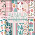 Pink Christmas scrapbooking paper set with 12 dreamlike 6x6 inch patterned sheets - Pink Christmas Watercolor Style 2 (QT1080-2)