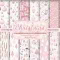 12-pack dreamlike pink Christmas scrapbook paper with festive reindeer and snowflake patterns - Pink Christmas Watercolor Style 3 (QT1080-3)