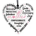 White heart-shaped wooden Mother's Day ornament with sentimental praising text and black cord - Heart Praise Words Style (QT1276)