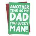 Divertente biglietto verde festa del papà con busta rossa e frase spiritosa - Design Uomo Fortunato Verde (QT1046-7)