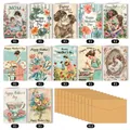Flat lay of 12 assorted floral Mother's Day cards with matching kraft envelopes - Style 1 (QT1275-1)