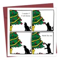 Divertente biglietto di Natale con fumetto di gatto nero e busta rossa festiva - Stile Fumetto Gatto Nero Birichino (QT1030-6)