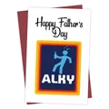 Biglietto divertente festa del papà parodia ALKY con busta coordinata rosso scuro - Design Logo Parodia ALKY (QT1048)
