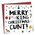 Funny Christmas greeting card with Merry F**king Christmas text and red envelope - Merry F**king Christmas Cunt Illustration Style (QT1064-1)