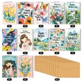 Set of 12 floral Mother's Day cards with brown envelopes and Happy Mother's Day text - Style 2 (QT1275-2)