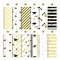 Detailed grid showing 12 unique black and gold graduation paper patterns with diploma motifs - Graduation Celebration Series (QT1297)