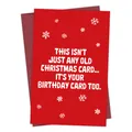 Red funny Christmas and birthday 2-in-1 card with white snowflake patterns - Christmas Birthday 2-in-1 Snowflake Red Style (QT1064-6)