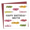 Detail of happy birthday bestie card with colorful watercolor spots and red envelope - Bestie Watercolor Style (QT1292-3)