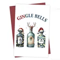 Lustige Weihnachtskarte mit Gingle Bells Gin-Illustration und rotem Umschlag - Gin Flasche Illustration (QT1083-1)