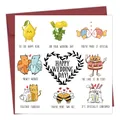 Detailed view of square wedding card with funny pun illustrations and red envelope - Funny Wedding Pun Style (QT1292-4)