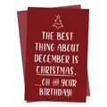 Dark red Christmas and birthday card with white lettering and a minimalist tree - December Christmas Birthday Dual Blessings Style (QT1064-10)
