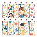 Details von 12 floralen Scrapbook-Papieren mit Aquarell-Mutter-Kind-Illustrationen - Warm Mutter Kind Pastoraler Stil (QT1267-4)