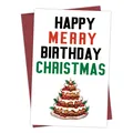Funny greeting card with cake illustration and matching red envelope for birthdays - Happy Merry Birthday Festival Cake Illustration Style (QT1064-11)