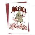 Lustige Retro-Weihnachtskarte mit Rock-Motiv und dunkelrotem Umschlag im Set - Rockender Baum Gitarrist (QT1083-5)