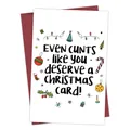Funny Christmas greeting card with humorous text and a festive red envelope - Cunts Deserve Card Christmas Blessing Illustration Style (QT1064-13)