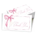 50 white thank you cards with pink watercolor bow design for gift packaging decor - Pink Watercolor Bow Style (QT1319)
