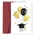 Détail d'une carte de remise de diplôme avec toque, ballons et enveloppe rouge - Toque Ballons à Paillettes YAY (QT1316-8)
