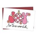 Lustige Weihnachtskarte mit Joy to the World Discokugel-Motiv und tiefrotem Umschlag - Discokugel Freude Karte (QT1083-8)