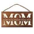 Muttertagswandschild aus braunem Holz mit weißem MOM-Schriftzug und Herzmustern - Dunkles Holz Mom Lob Zitate (QT1308-1)