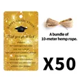 50pcs Gold Glitter Graduation Gift Tags with Cap Design and 10m Jute Twine Set - Golden Glitter Graduation Theme (QT1290-1)