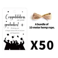 50pcs Graduation gift tags with jute rope featuring congrats silhouette on white card - White Minimalist Graduation Theme (QT1290-2)