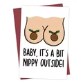 Carte de Noël drôle avec blague Nippy, incluant une enveloppe bordeaux et un dessin - Style Nippy à Jeu de Mots Sexy(QT1029-10)
