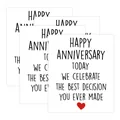 Set of 4 white anniversary wine bottle labels with black cursive text and red hearts - Anniversary Red Heart (QT955-25) / 4pcs