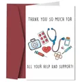 Nurse Appreciation Card with red envelope and medical illustrations including stethoscope - Single Sentence Thank You Style (QT1332-1)