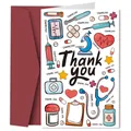 Detail of medical nurse thank you card set with hand-drawn tools and a red envelope - Rich Illustration Graffiti Style (QT1332-2)